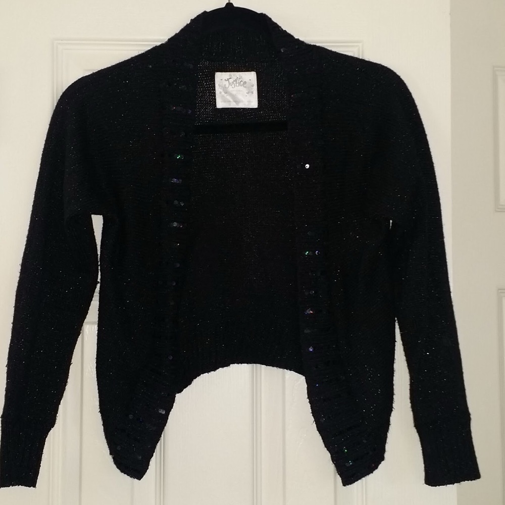 girls justice brand black open cardigan with sequin details